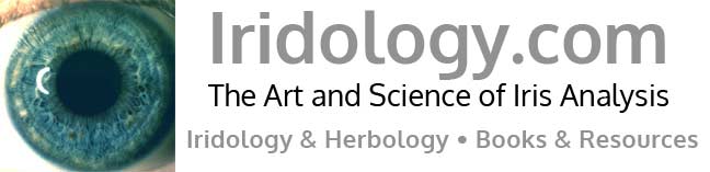 Iridology.com website header image featuring close of image of an eye and text: Iridology.com / The Art and Science of Iris Analysis / Iridology & Herbology; Books & Resources